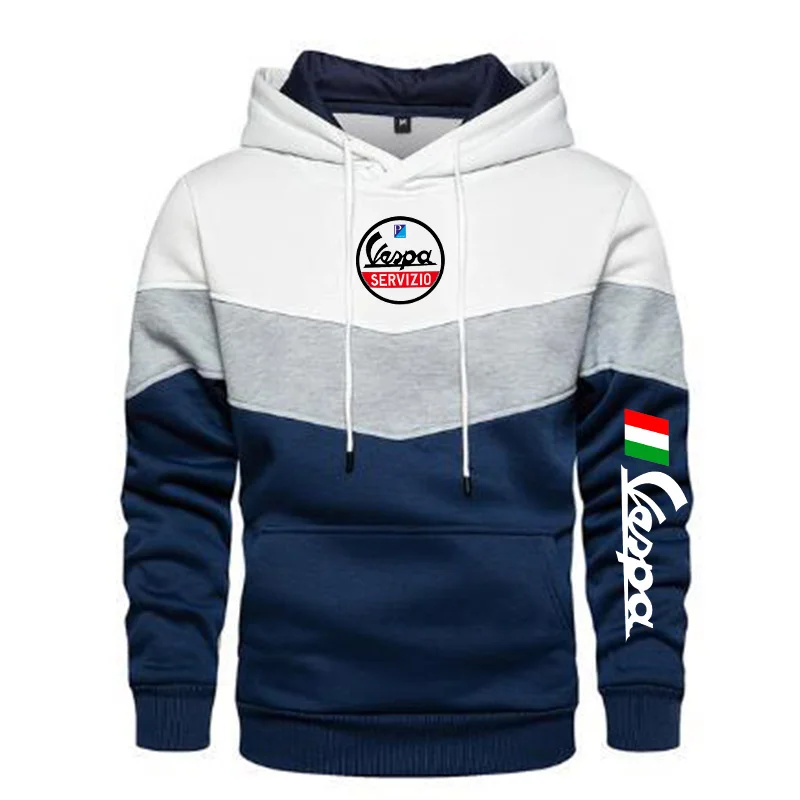 

2021 New Men's Vespa Logo Spring and Autumn Patchwork Color Pullover Long Sleeve Hoodie Fashion Cotton Sweatshirt 5 Colors