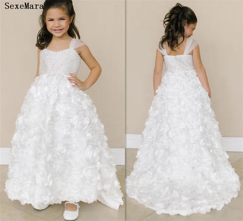 

Flower Girl Dresses Beading Ball Gown First Communion Dress for Little Girls with a Train Kids Clothes Size 2-16Years