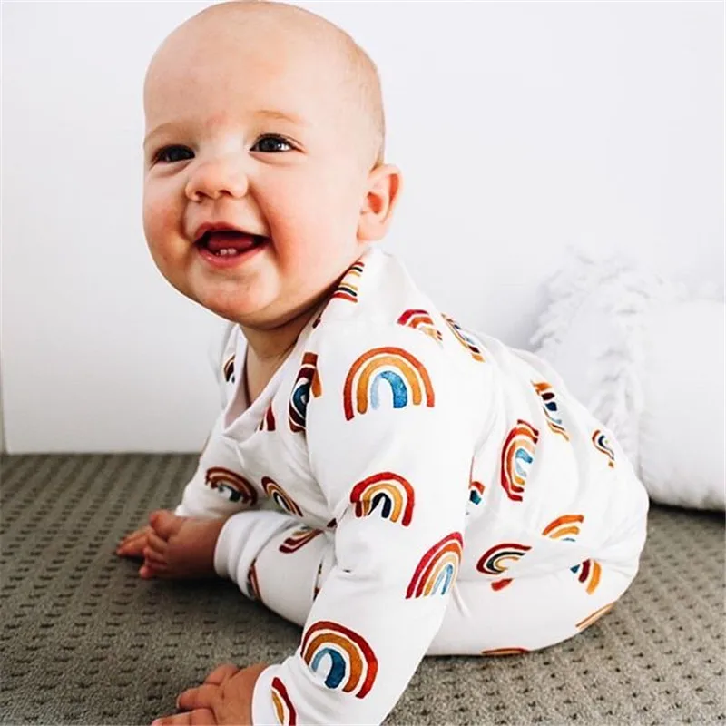 

Cute Newborn Infant Baby Girl Rainbow Clothes Sets Autumn Winter Long Sleeve Print T-shirt Tops Pants Outfit Fall Children Sets