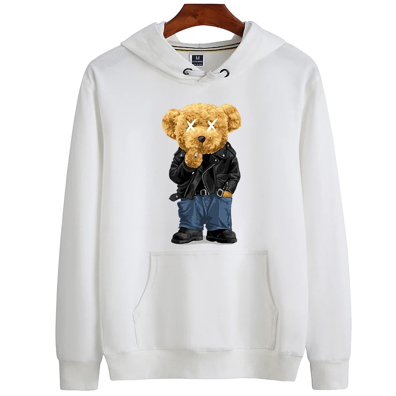 

100% Cotton Plus Velvet Leather Bear Sweater Women's Long-sleeved Pullover Winter Super Dalian Hoodie Lovers Sweatshirt S-4XL
