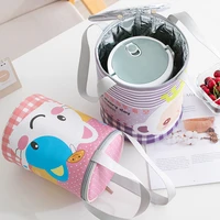 leather round lunch bag waterproof kids bento thermal pouch office food insulated tote picnic snack fruit drink keep fresh goods