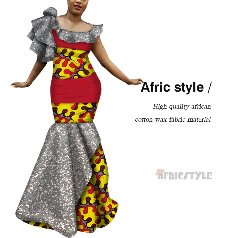 2020 Summer Patchwork Asymmetrical Long Dress Bazin Riche African Print Dresses for Women Traditional African WY6547