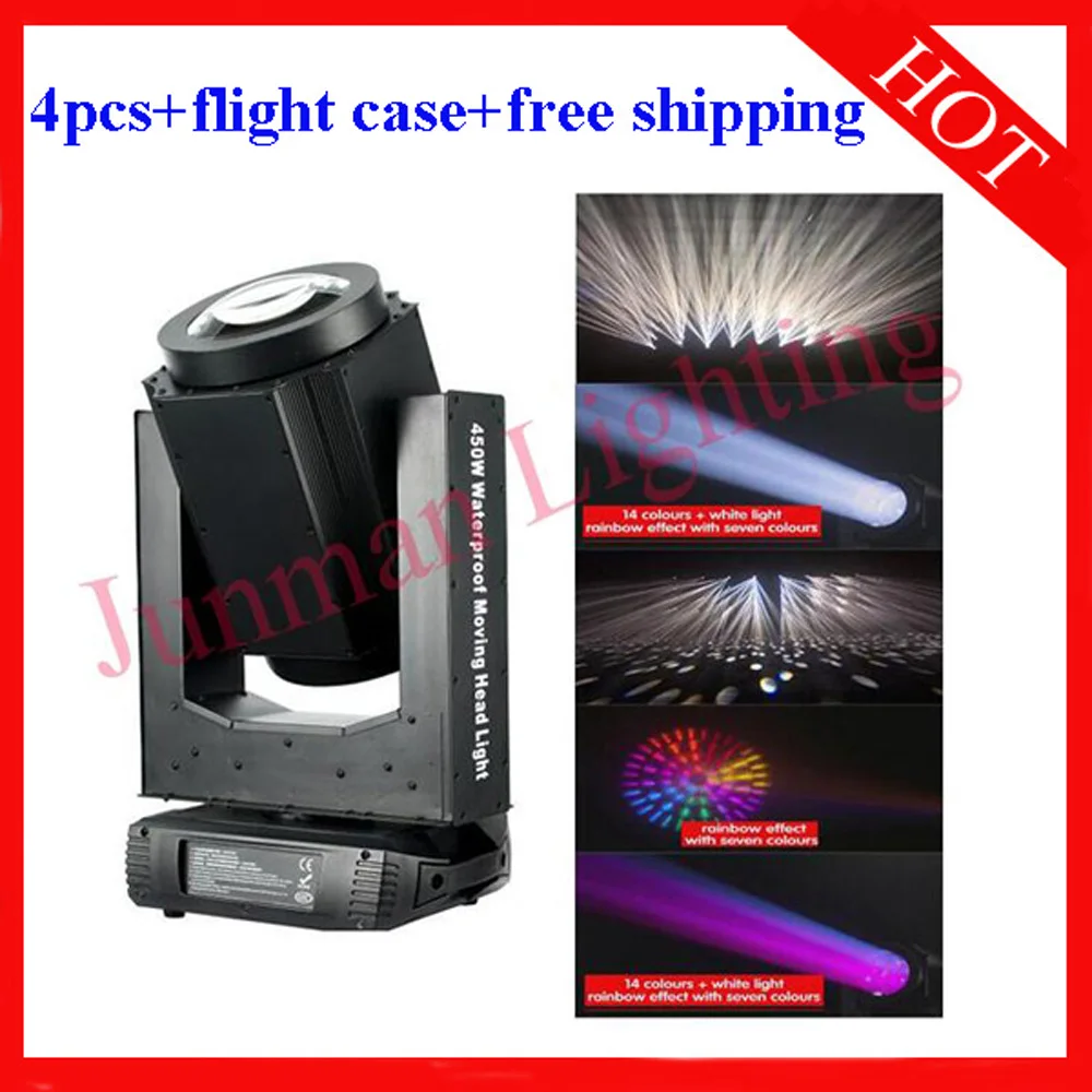 للبيع للماء 450W Sharpy شعاع يتحرك رئيس ضوء رحلة حالة 4 قطعة شحن مجاني