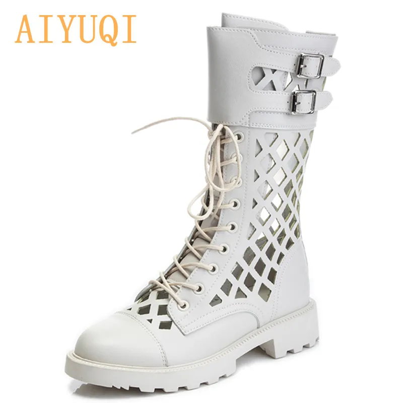 

AIYUQI/женская летняя обувь; Модные Ботинки Martin на полой подошве; Большие размеры; Новые модные женские ботинки из сетчатого материала на средн...