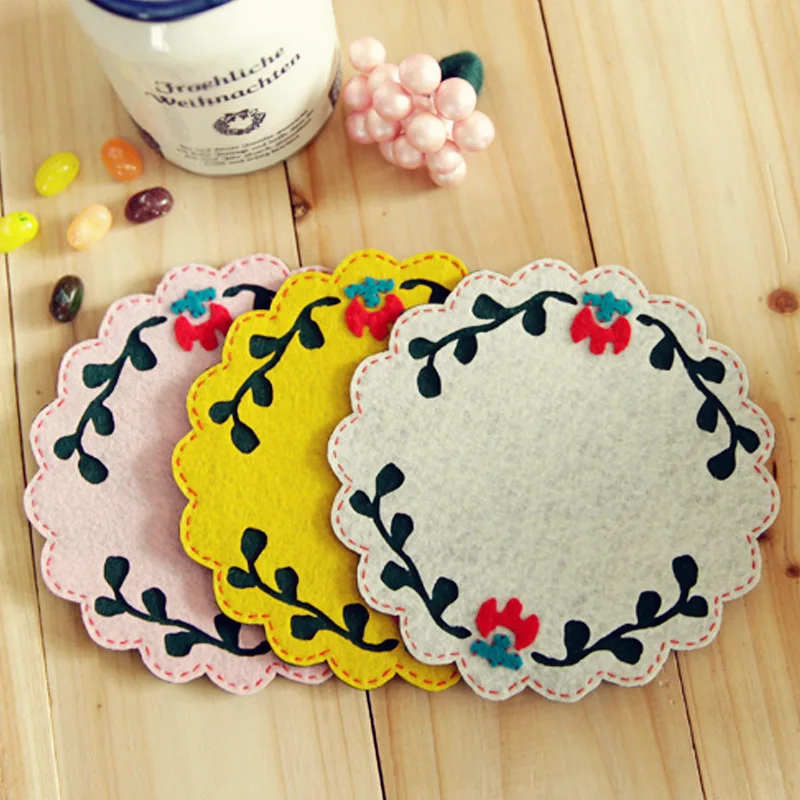 3 шт./лот цветочный тематический войлочный подставка под чашку коврик ручная