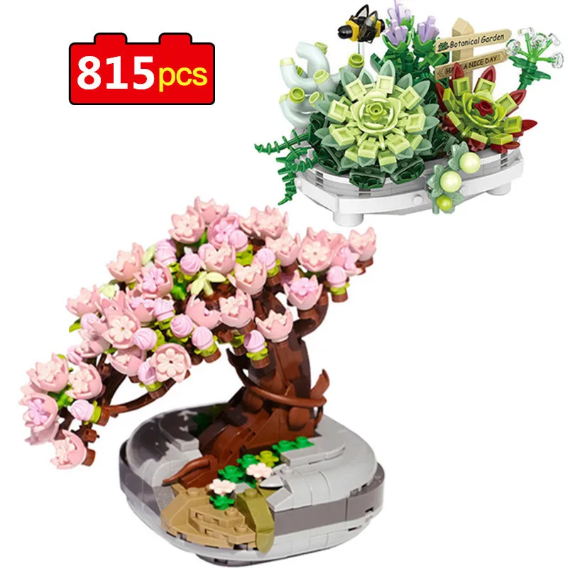 

815pcs Eternal Flower Sakura Cherry Tree Pot Building Blocks Succulents Pot Blocks Bricks DIY Toys for Children Xmas Gift Decro