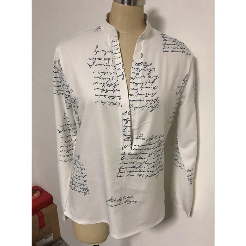 Women's Shirts With Long Sleeves 2021 Fashion Women V Neck Letters Printing Button Women's Shirts For Spring Tops Blouse Блузка