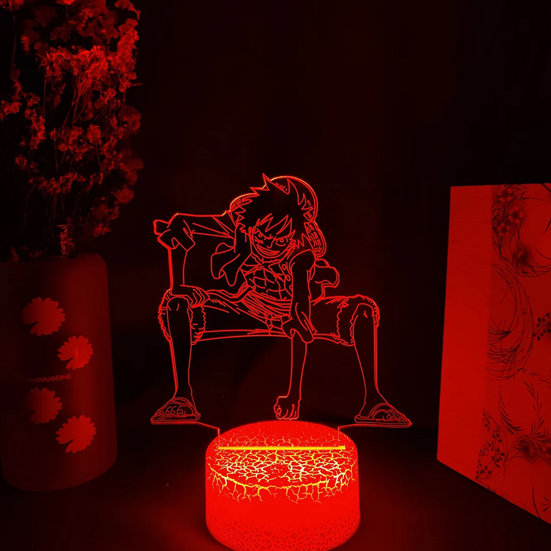 

Luffy Figurine 3D Illusion Night Lamp Otaku Bedroom LED Atmosphere Lighting Decoration Kids Xmas Gifts One Piece Anime Manga Art