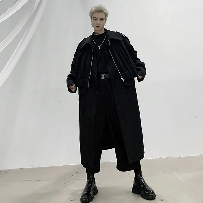 Мужской Длинный плащ из двух предметов свободная ветровка в японском стиле