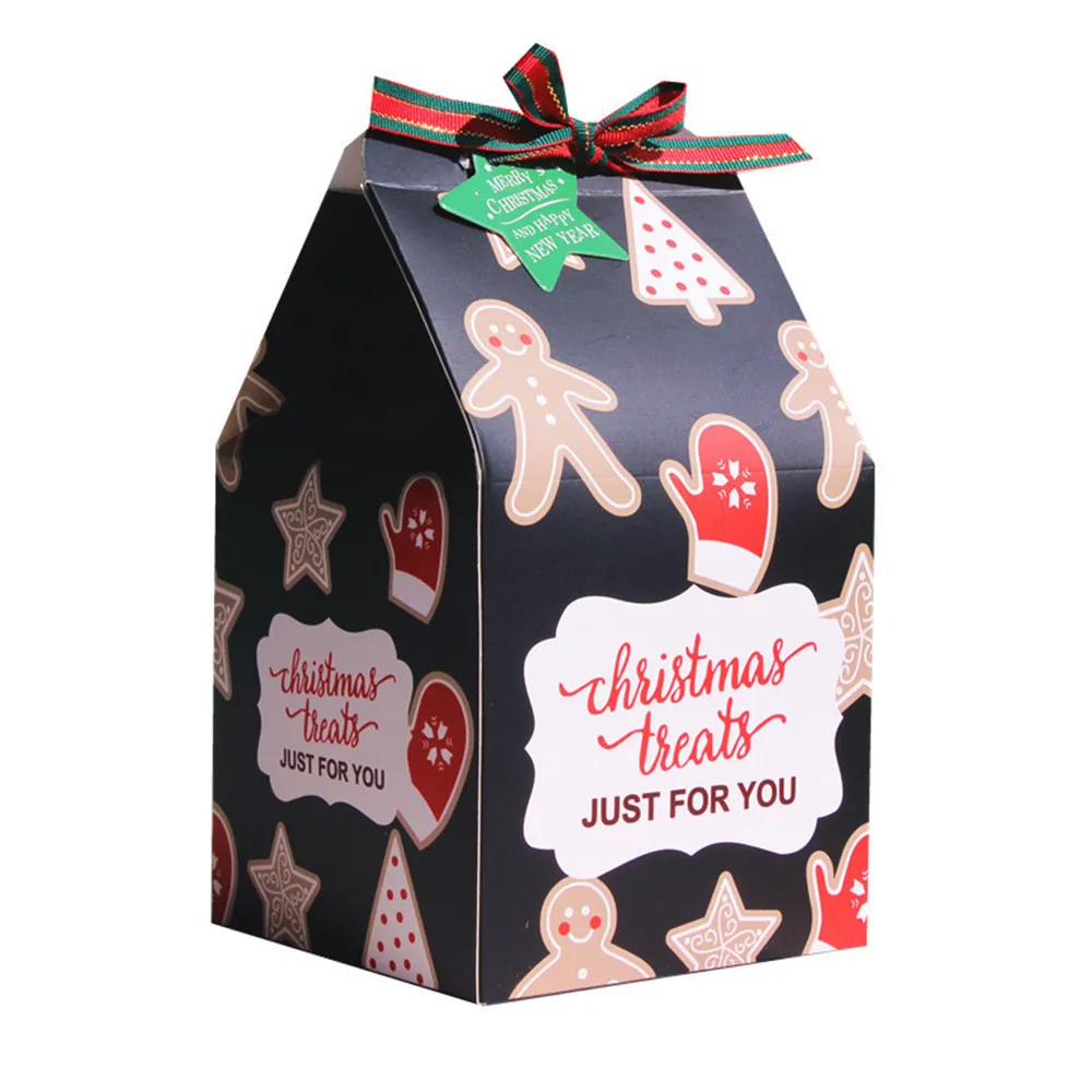 

10pcs Christmas Paper Gift Bag Candy Boxes with Ribbons Merry Christmas Packaging Gifts Boxes Christmas Party Decor Supplies