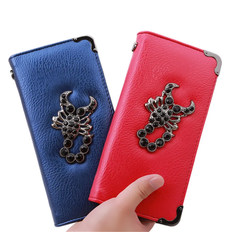 

Hot Sale Women Wallets Metal Skull Wallet Card Purse Leather Wristlet Portefeuille Handbags Carteira Feminina
