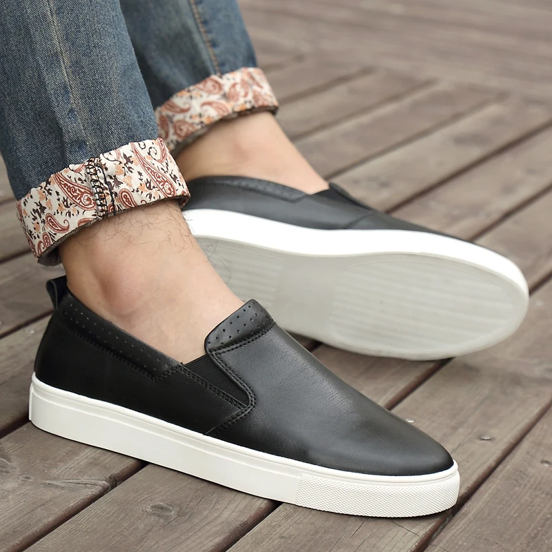 

Classic Men Slip On Casual Leather Shoes Low Top Outdoor Sneakers Comforable Lazy Loafers Height Increase Shoes For Man