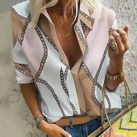 chain pattern shirt for women spring autumn tops long sleeve casual shirts turn down collar printed blouses chemise femme