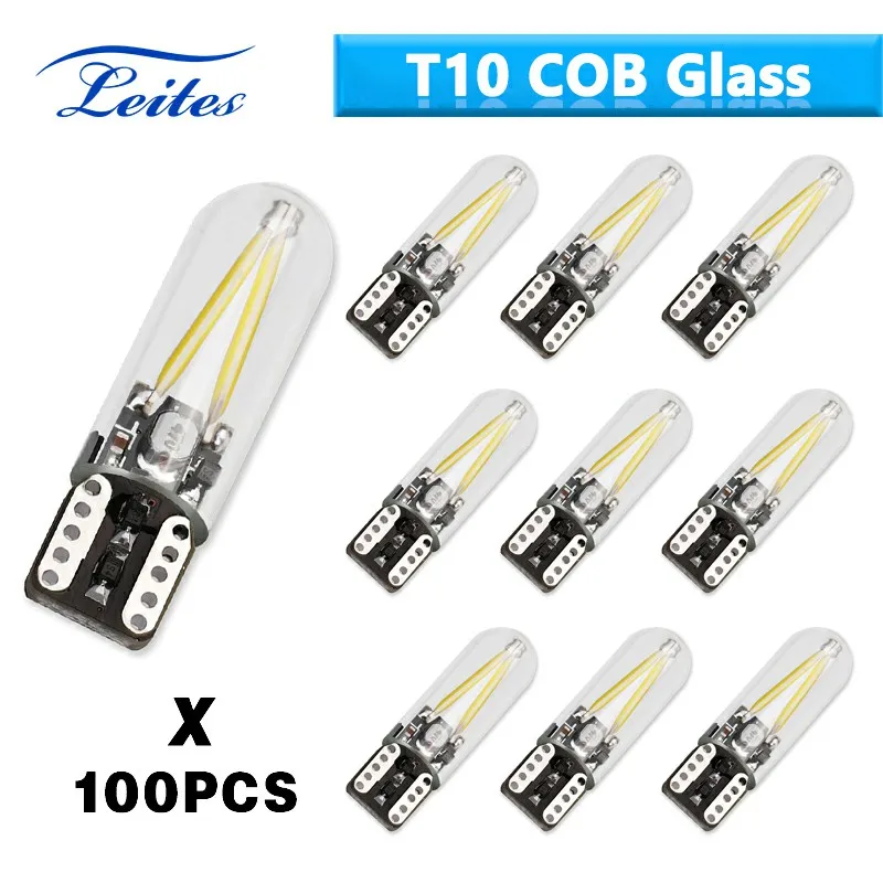 

100 шт., Автомобильные светодиодные лампы T10 Cob W5W 12 В 194, 24 В 6000 К
