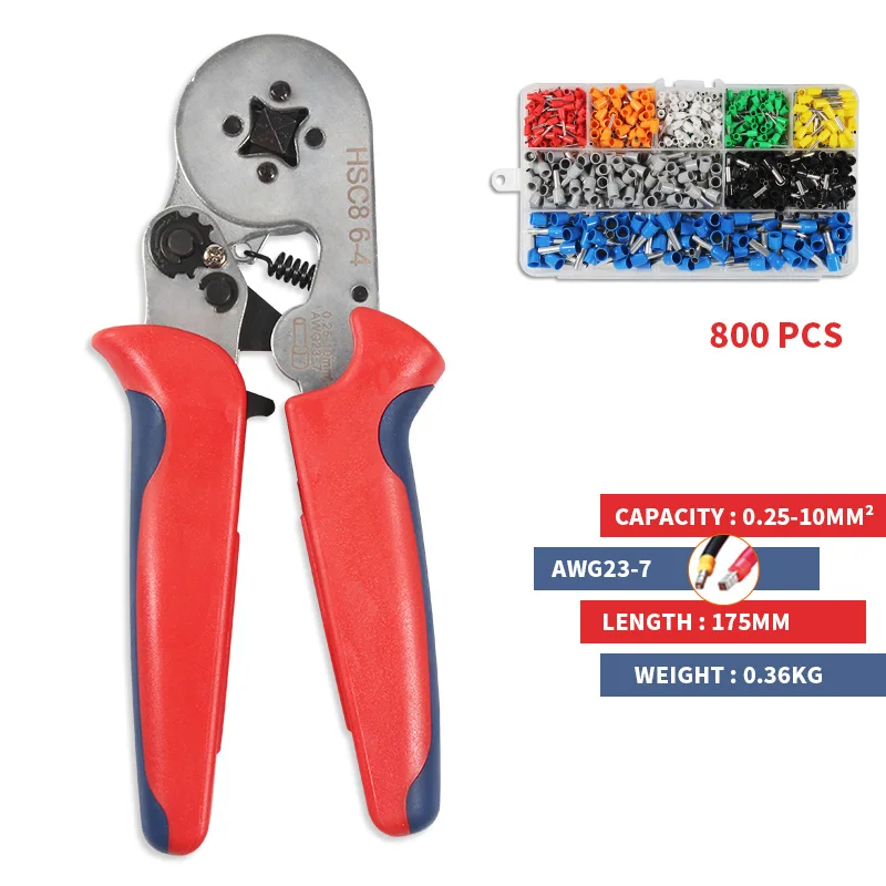 

HSC8 6-4 800PCS high precision clamp set Crimping tools mini electrical crimper pliers Wire Stripper Tubular terminal box