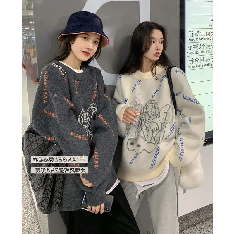 Sweater Women Loose And Thin, Outer Wear Autumn And Winter All-Match Lazy Style Thick Long-Sleeved Casual Sweater