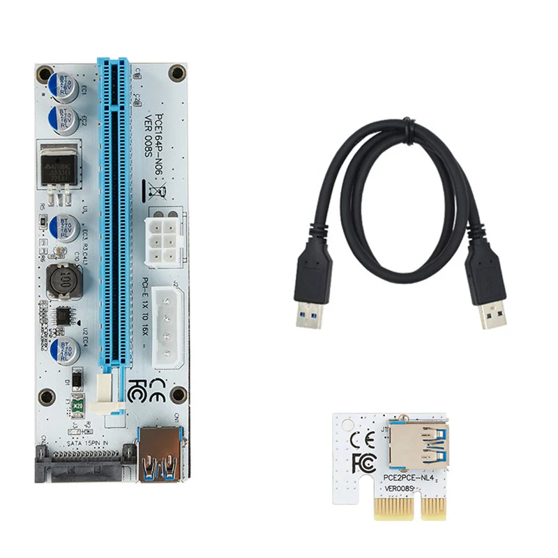 

VER008S 3 In 1 Molex 4Pin SATA 6PIN PCI Express PCIE PCI-E Riser Card 008s 1x 16x USB 3.0 For Mining Bitcoin Miner In Stock