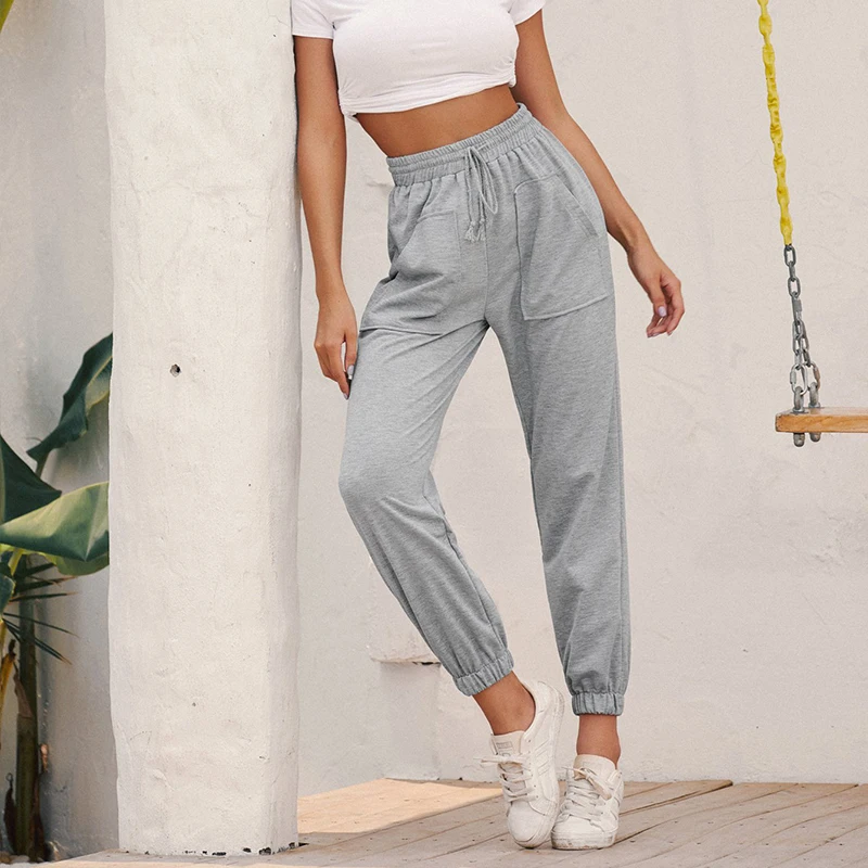 

Summer Autumn Women's Sportswear Ins Elastic Drawstring Pocket Casual Knitting Straight Leg Pants