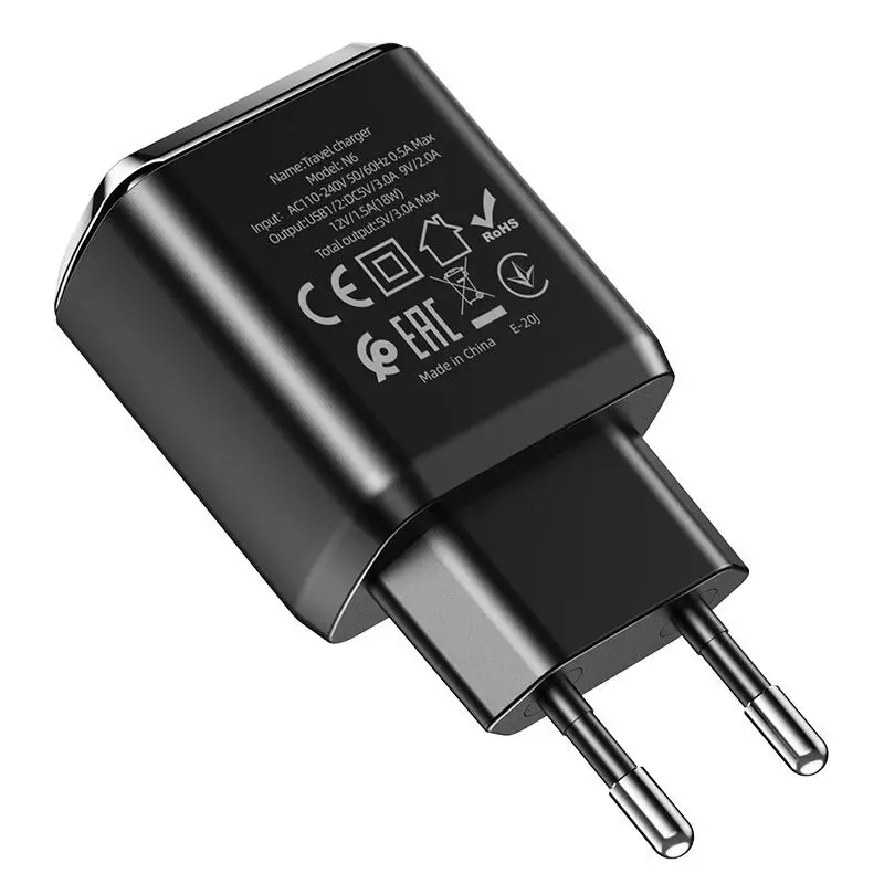 Сетевое зарядное устройство Hoco N6 Charmer два USB 3A выход EU штекер черное | Электроника