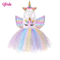 new unicorn costumes for girls dress with headband color wings dress up birthday tutu dress sequin christmas clothing vestidos