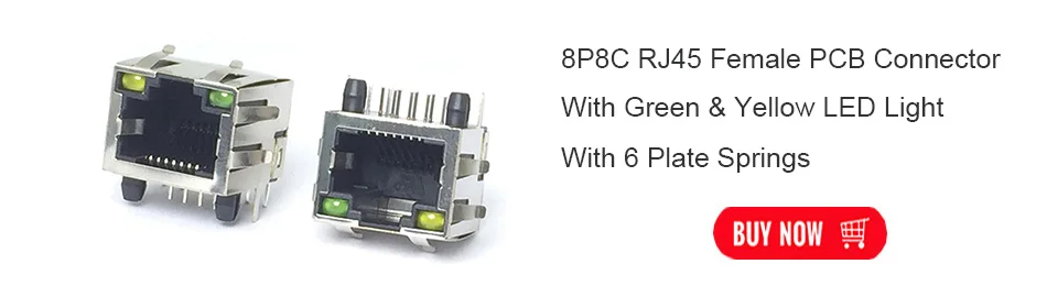 10 шт./лот 8P8C RJ45 PCB Панель Крепление разъем w/желтый зеленый светодиодный светильник один RJ45 Женский Разъем терминал для сети Ethernet
