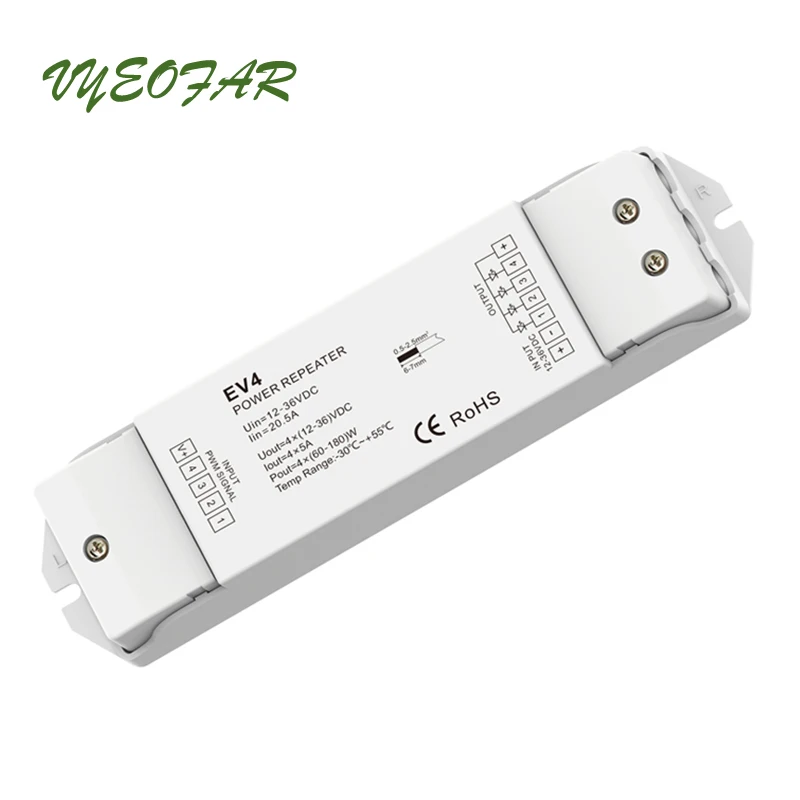 Новый светодиодный RGB/RGBW Мощность повторитель ускоритель EV4 DC 12V 24V 5A * 4CH 20A 4 канала