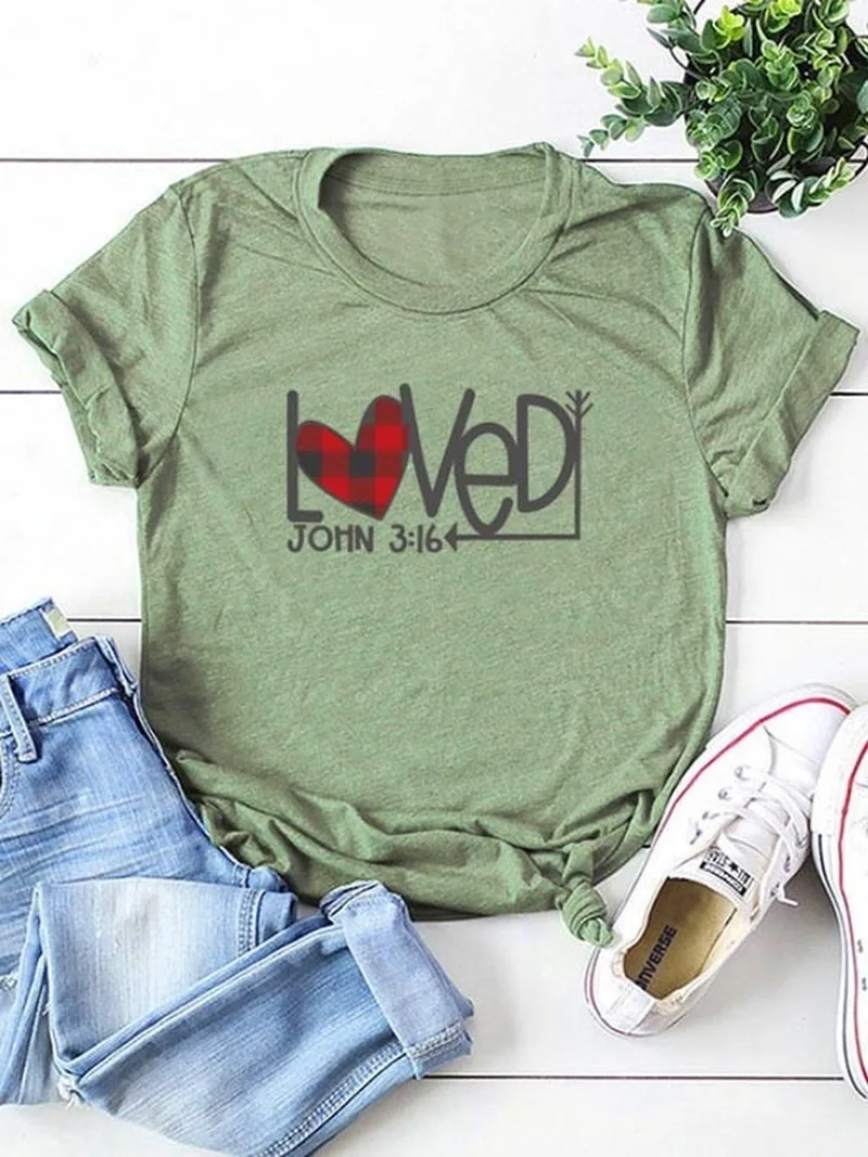 

100% Pure Cotton T Shirt Loved Letter Print Women Short Sleeve O Neck Loose Tshirt 2020 Summer Tee Shirt Tops Camisetas Mujer