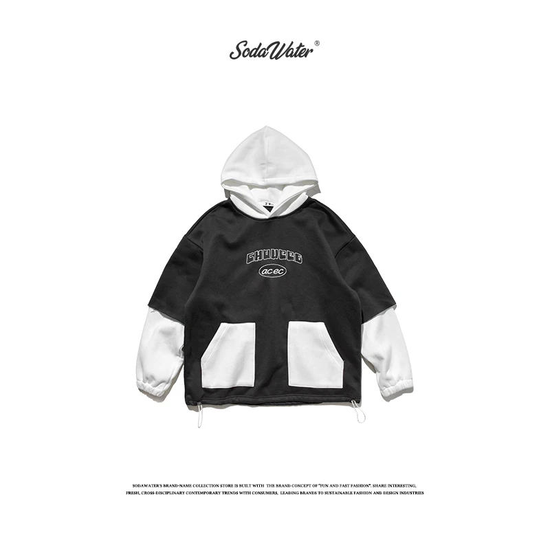 Толстовка SODAWATER Мужская составного кроя худи с капюшоном в стиле хип-хоп надписью