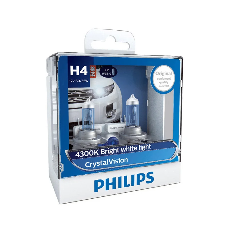 Philips H4 9003 12V 60/55W P43t Crystal Vision 4300K яркий белый галогенный светильник Hi/lo луч для автомобиля головной светильник 12342 CVSM, пара