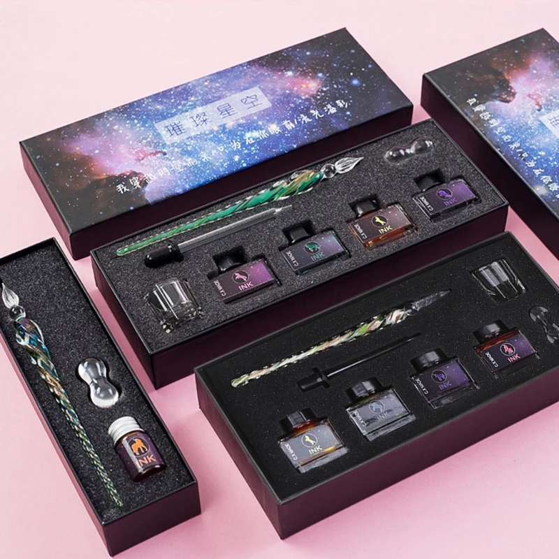 

Starry Sky Glass Dip Pen Set Calligraphy Pen Glass Signature Writing Draw Pen