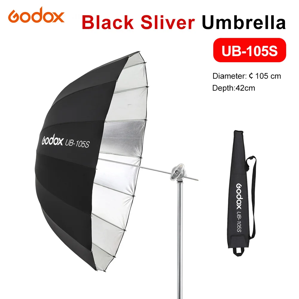 

Godox UB-105S 41 inch 165cm Parabolic Black Reflective Umbrella Studio Light Umbrella with Black Silver Diffuser Cover Cloth