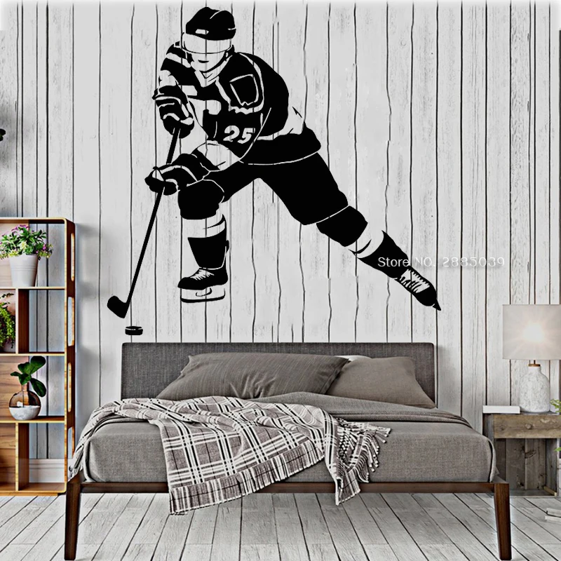 Виниловая наклейка на стену хоккеист Зимний спорт высокое качество домашний