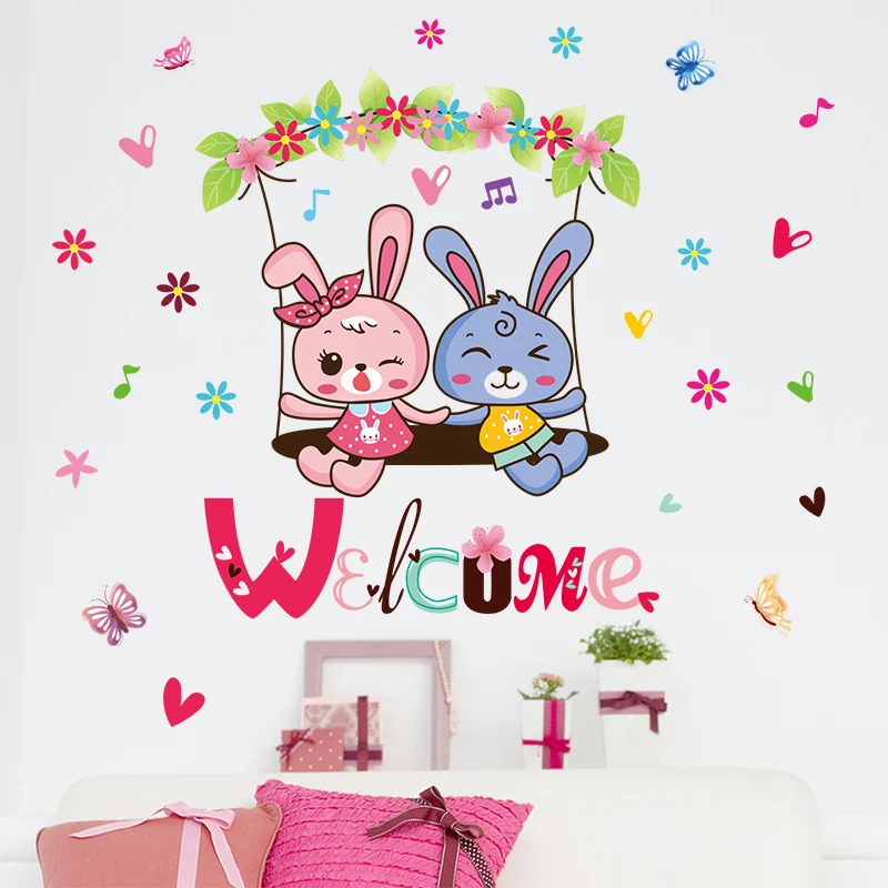 [SHIJUEHEZI] кролики наклейки на стену Infantiles DIY Мультяшные в виде животных для детской