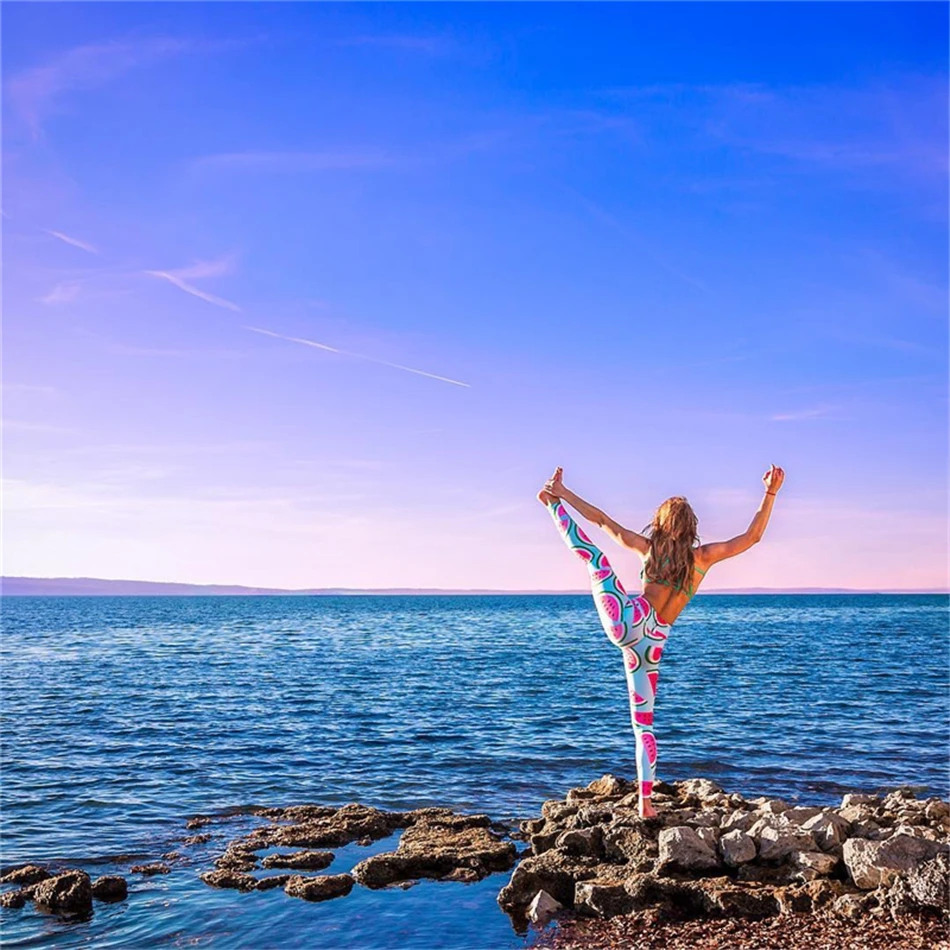 Веселые летние Леггинсы для йоги с принтом арбуза женщин плотные не