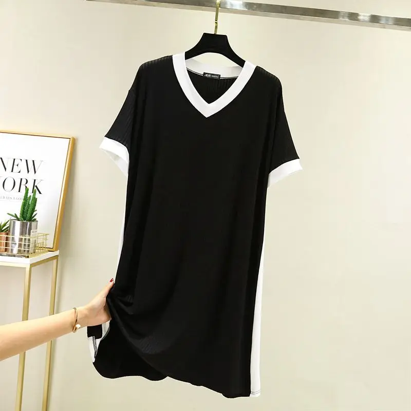 Spring Summer New Modal Nightdress Women's Short Sleeve Nightgown Large Medium Length Over The Knee Single Dress Nightwear