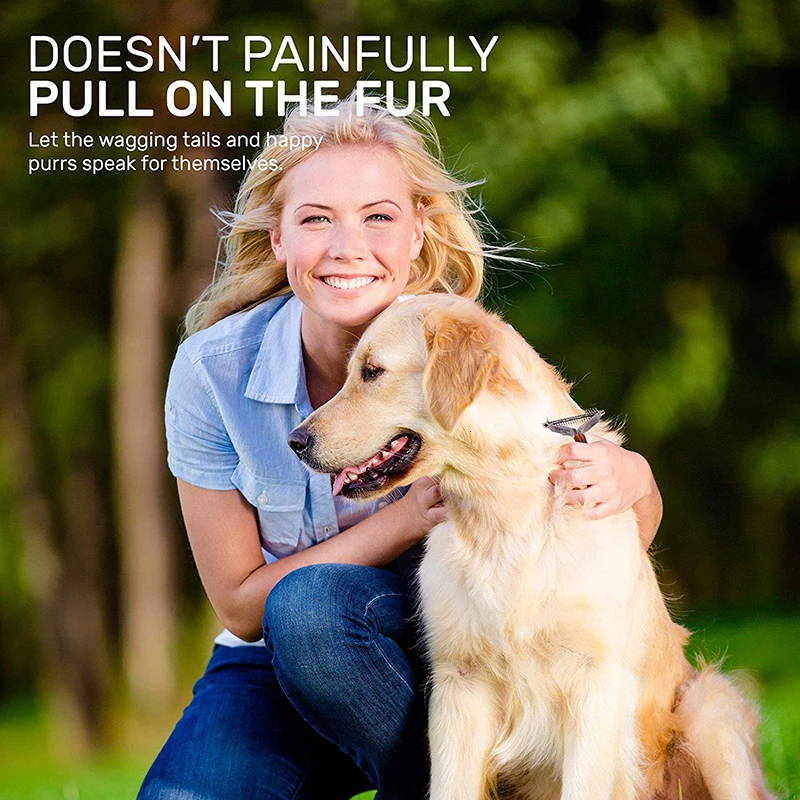 

Pet Cat Grooming Brush Cleaning Supplies Dog Brush Dematting Efficient Safe Pet Comb Rake Removes Undercoat Knots Wooden Handle