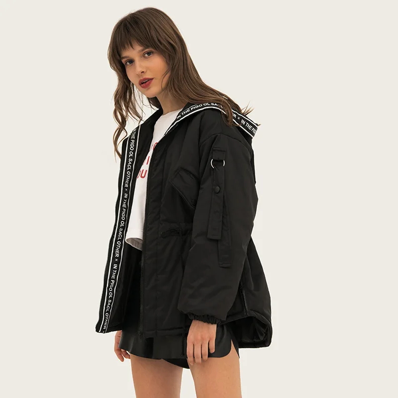 Women Winter Loose Hooded Sport Cotton Coat High Street Fashion Style Letter Contrast Color Stitching Thick Jacket | Женская одежда