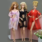 Пикантная Пижама для куклы Барби, кружевное белье, длинное пальто + бюстгальтер + нижнее белье, одежда для Барби, Кукольное платье, кружевное нижнее белье
