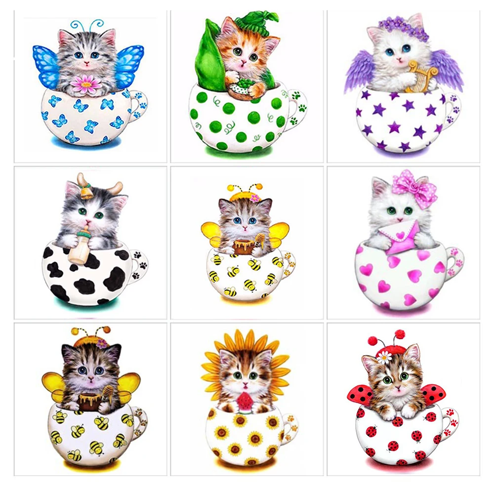 

MEIVN DIY Diamond Painting Cat Cup Full Square Diamond Embroidery Cartoon Animal Children Gift Rhinestones Pictures Crafts Kit