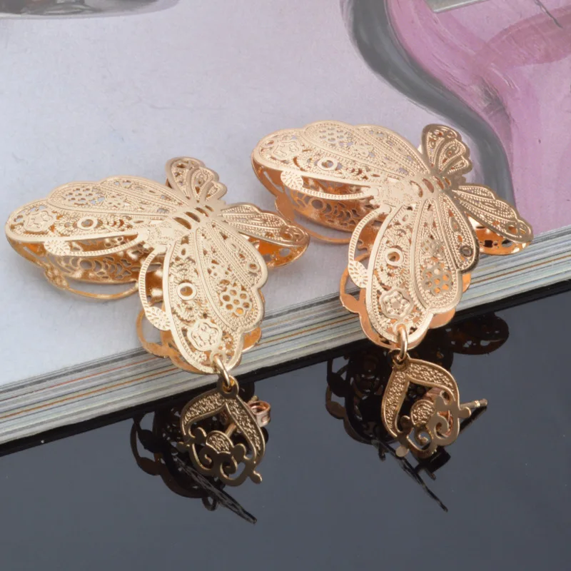 Женские длинные серьги с ушками бабочками модные золотые бабочки 14 K новинка