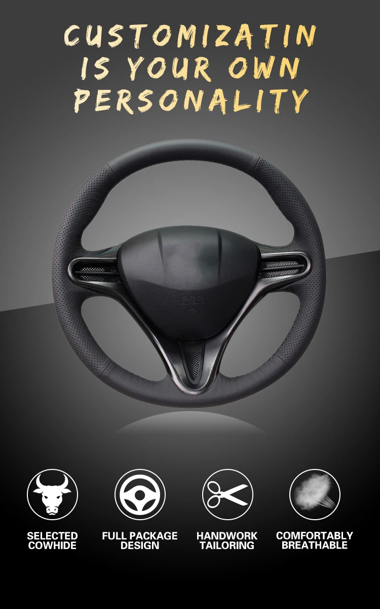 Чехол для ручного шитья рулевого колеса для Honda Civic 8 2006-2011(3 спицы) Авто оплетка на рулевом колесе крышка автостайлинг