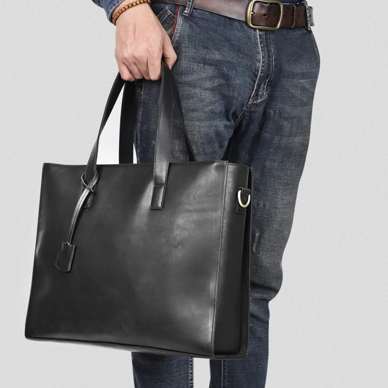 Natural Leather Men Briefcase Business Bag Handmade Genuine Leather 16'' Laptop Doctor Lawyer Office Handbag Messenger Bag