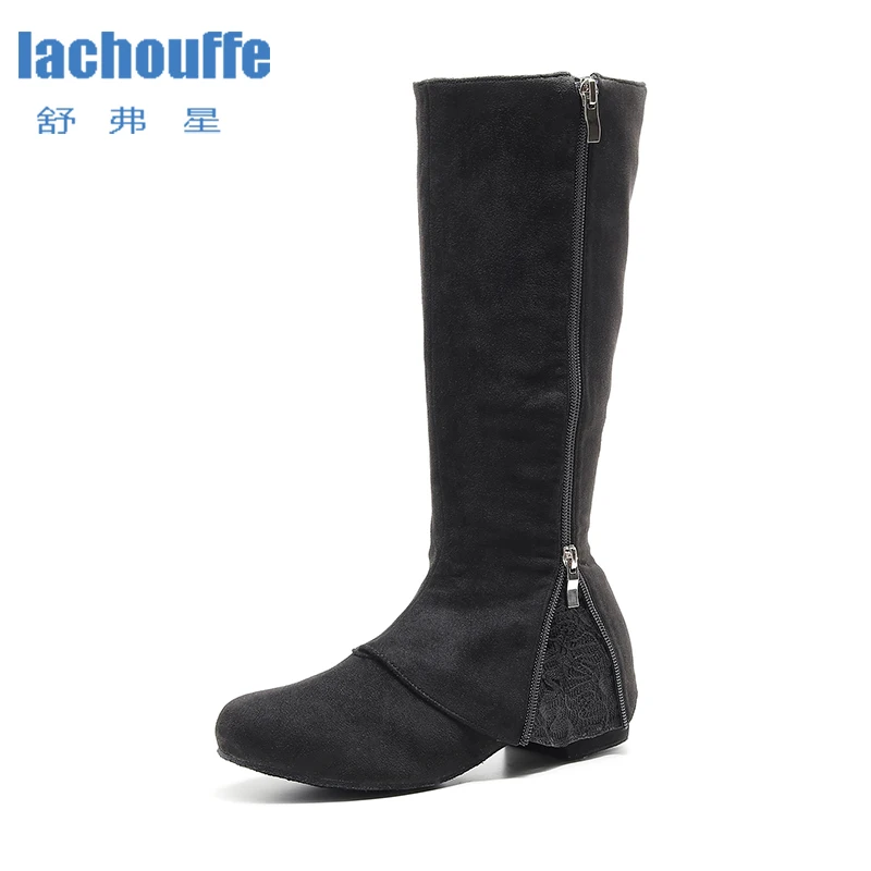 Женские зимние туфли для латиноамериканских танцев черные с высоким верхом