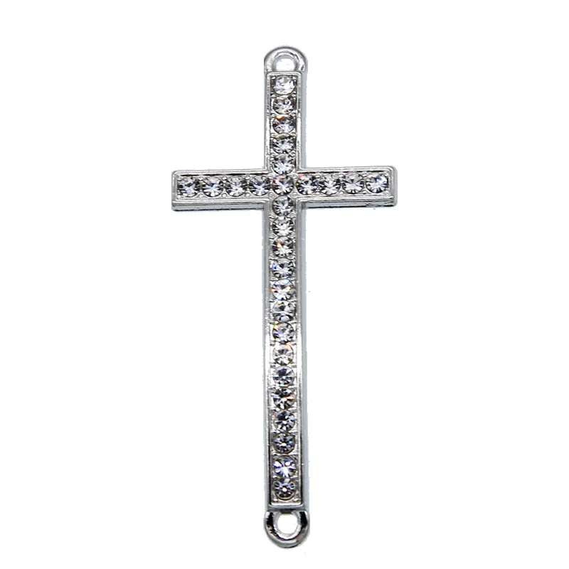 6 шт./лот посеребренные коннекторы с кристаллом Крест Иисуса для изготовления