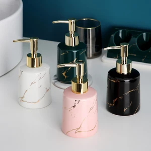 Nordic Ceramic Liquid Soap Dispenser Bathroom Shampoo Shower Gel Bottle With Press Head European Style Bath Hardware Gift 225ML