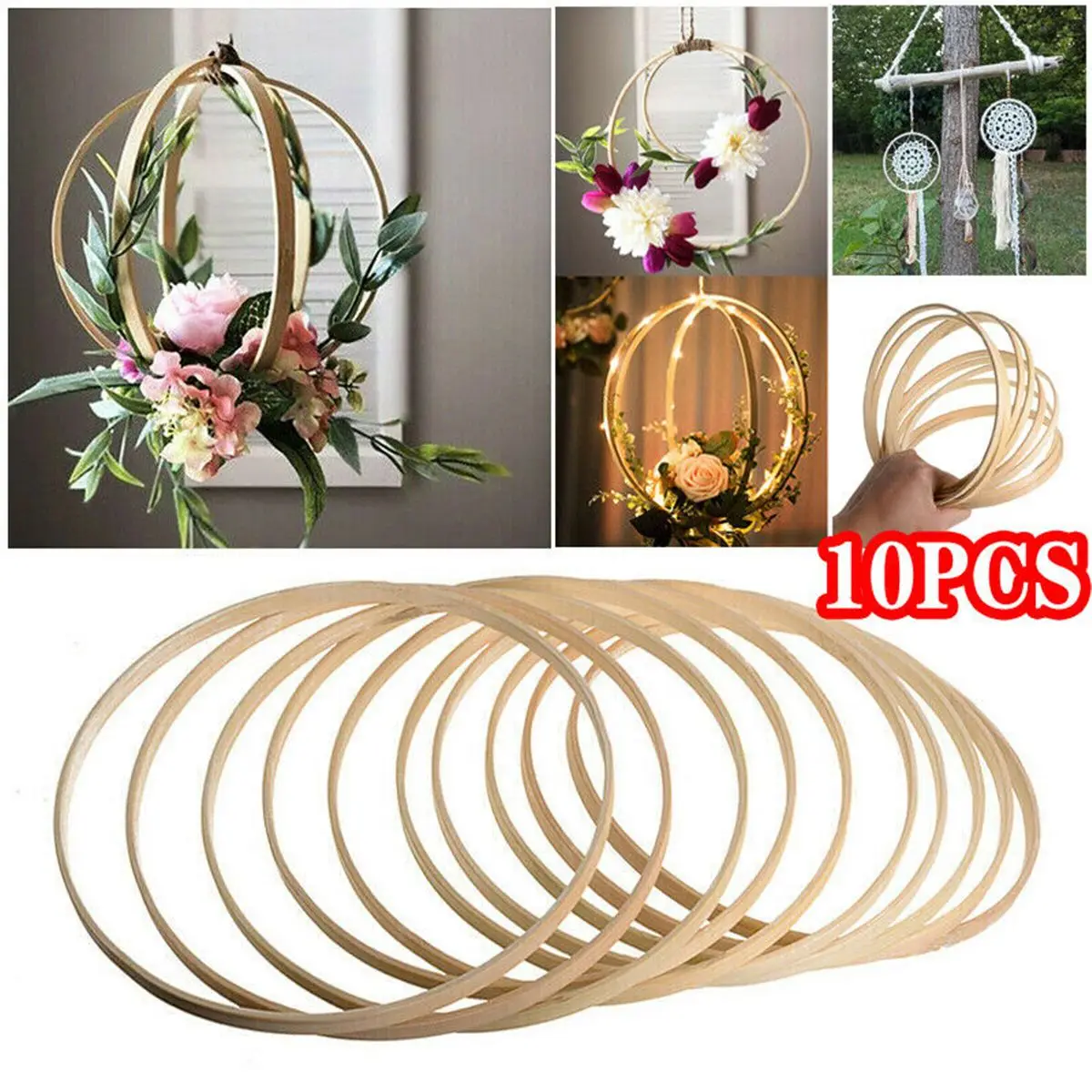 

10Pcs Dream Catcher Ring Round Wooden Bamboo Hoop DIY Crafts Tools Floral Hoop For Decoration Household Dream Catcher
