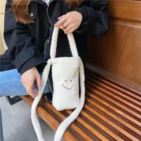 fashion cow pattern plush crossbody bags for women water cup bag cute girl student small bucket handbags purse tote shoulder bag