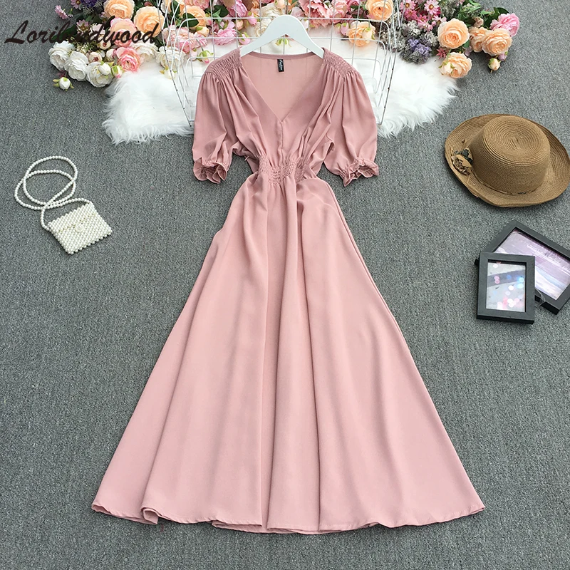 

Платье с v-образным вырезом и пышными рукавами во французском стиле; Новинка; Модное Плиссированное облегающее платье в стиле ретро выше кол...