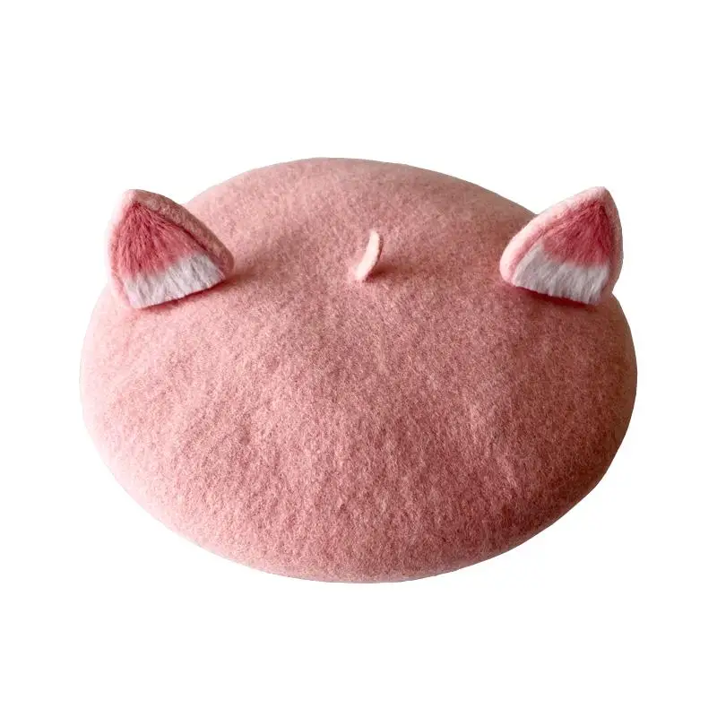 Береты из шерсти с кошачьими и фетровыми ушками оригинальный дизайн - купить по