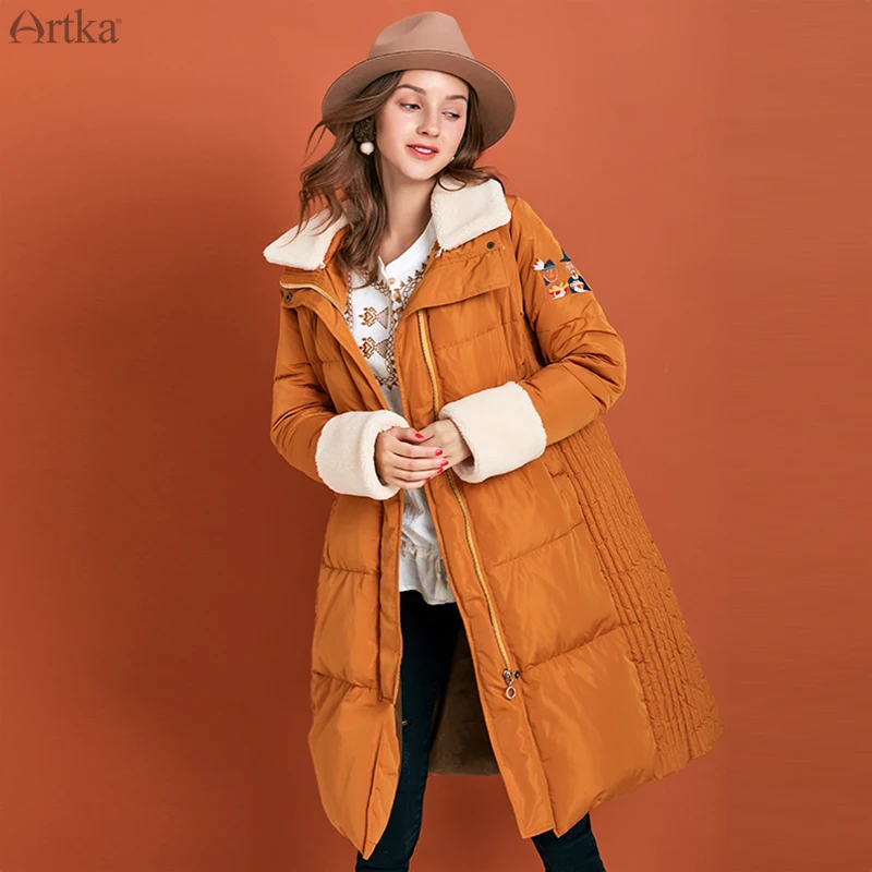 

Женский пуховик с меховым воротником ARTKA, длинный пуховик на 2019 пуху белой утки со съемным меховым воротником, зима 80%, ZK10597D